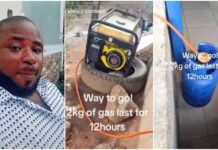 Nigerian Man Uses Gas of 12kg Cylinder in place of fuel to power Generator, See how…