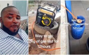 Nigerian Man Uses Gas of 12kg Cylinder in place of fuel to power Generator, See how…