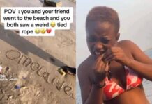 Lady accidentally discovers ‘juju’ used to tie 3 Nigerian men at a beach in Lagos, destroys them – See video