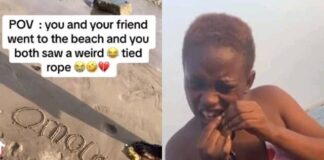 Lady accidentally discovers ‘juju’ used to tie 3 Nigerian men at a beach in Lagos, destroys them – See video