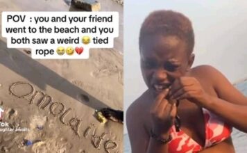 Lady accidentally discovers ‘juju’ used to tie 3 Nigerian men at a beach in Lagos, destroys them – See video