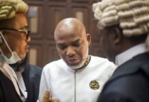 IPOB leader, Kanu, in court again, shouts down his lawyer, forces Justice Nyako to drop case (Video)