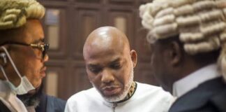 IPOB leader, Kanu, in court again, shouts down his lawyer, forces Justice Nyako to drop case (Video)