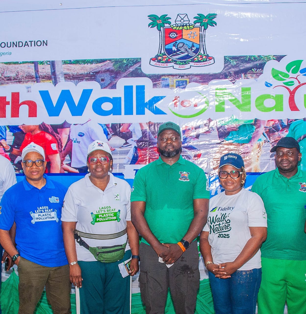 L-R: Area Manager, Policy, Government and Public Affairs (PGPA), Field Operations, Chevron Nigeria Limited, Mr. Rilwanu Momodu; Chairman, Nigerian Conservation Foundation (NCF) National Executive Council, Hon. Justice R. I. B. Adebiyi; Special Adviser on Environment to the Lagos State Governor, Engr. Olakunle Rotimi-Akodu; Head, Brand Management, Fidelity Bank Plc, Mrs. Cynthia Ogbonna; and Chairman, House Committee on Environment, Hon. Olarenwaju Affinni; at the 19th edition of the NCF environmental advocacy program, tagged Walk for Nature in Lagos, recently.