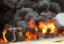 Lagos Residents Flee as Overturned Fuel Tanker Erupts in Flames